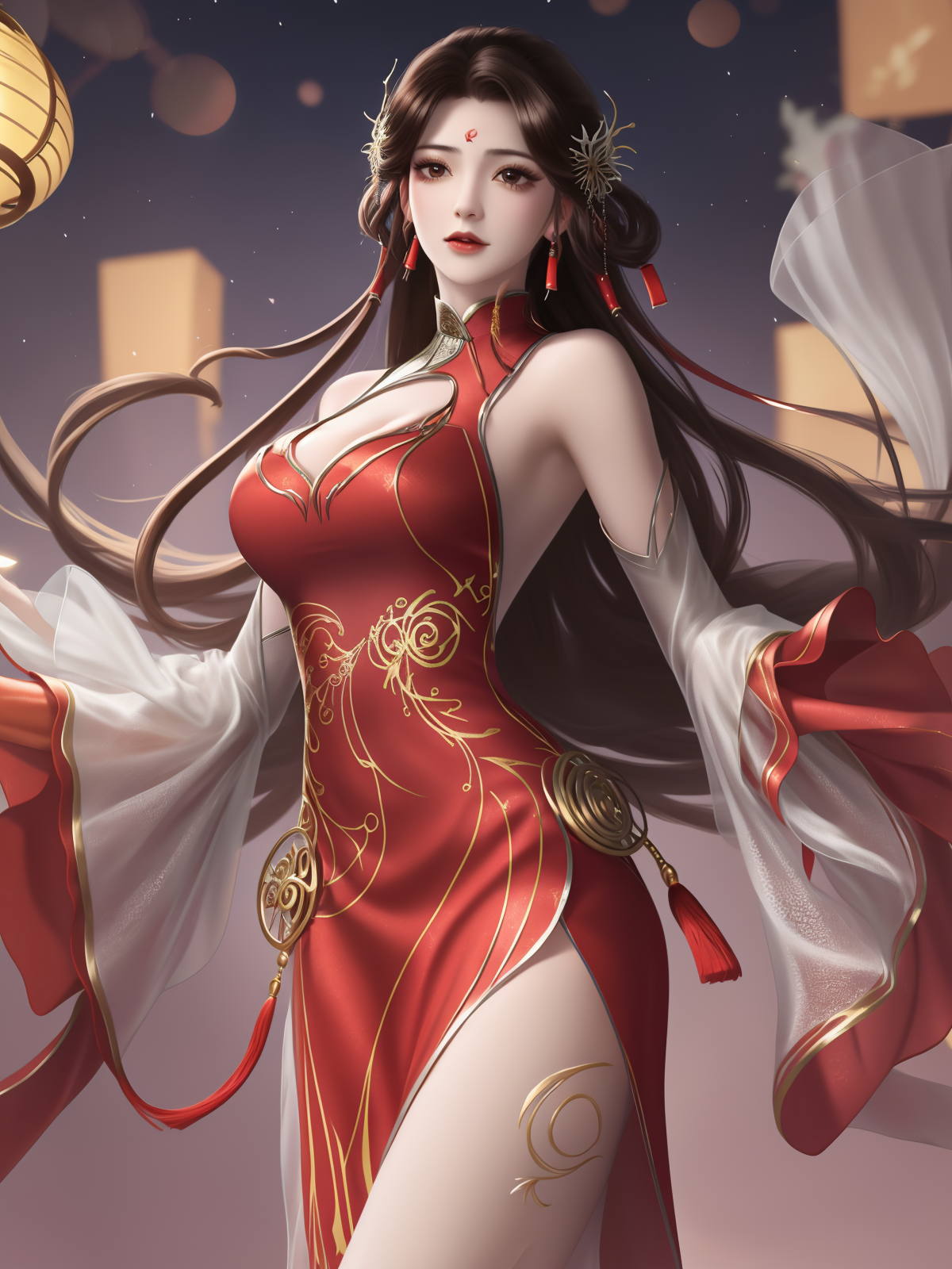 00999-992159842-1girl,clothing cutout,dress,bare shoulders,chinese clothes, facial hair, forehead mark, hair ornament, long hair, jewelry, hair.png